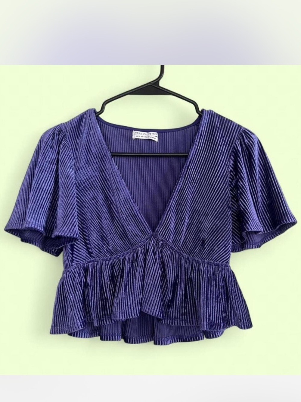 Urban Outfitters Indigo Purple Ribbed Velvet Peplum Top